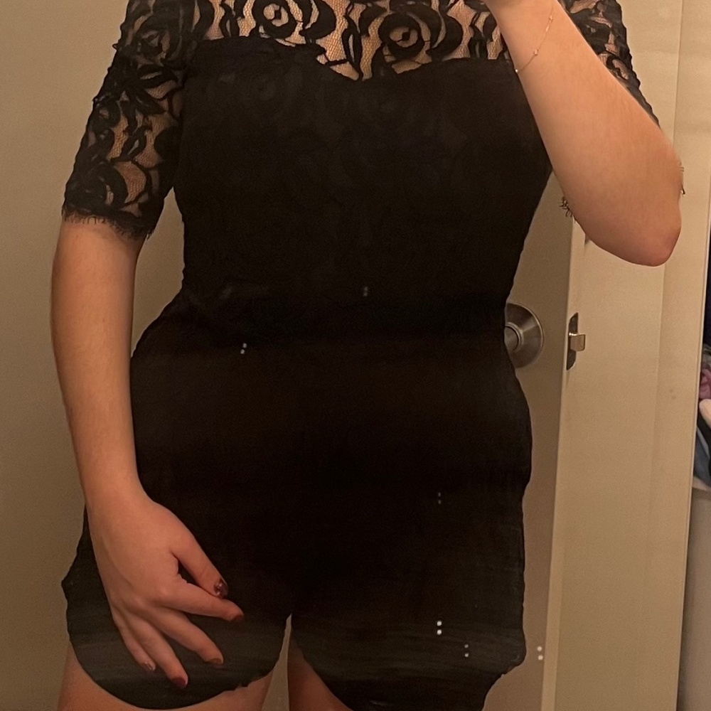 BCBGeneration Black Lace Romper Short Sleeve